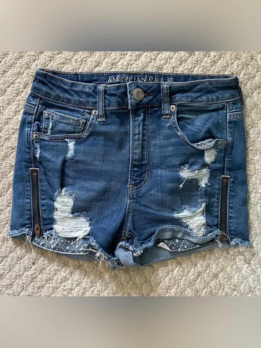 American Eagle Zipper and Embroidery Detail Denim Shorts